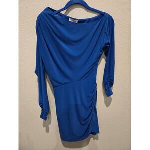 Ramy Brook Women's XS Cobalt Blue Draped Short Dress Long Sleeve